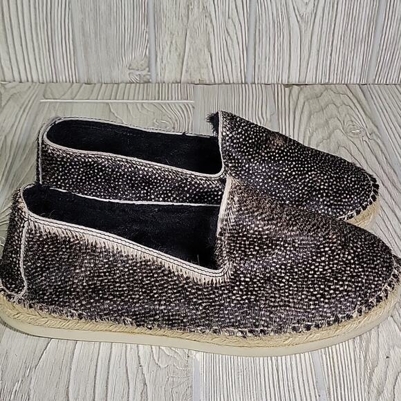 Mannebi Black Speckled Calf Fur Flat Espadrille Slip On Shoes Womens 40 US 9 - Picture 2 of 13